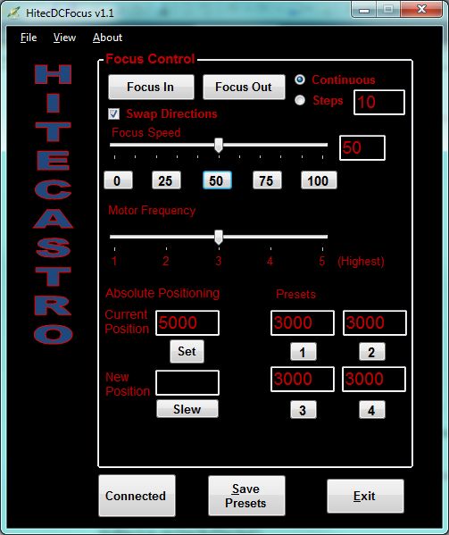 HitecAstro DC Focus Controller Info
